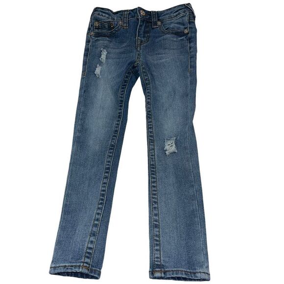True Religion Dark Wash Distressed Kids Skinny Jeans - Size 6‎ - Picture 1 of 6